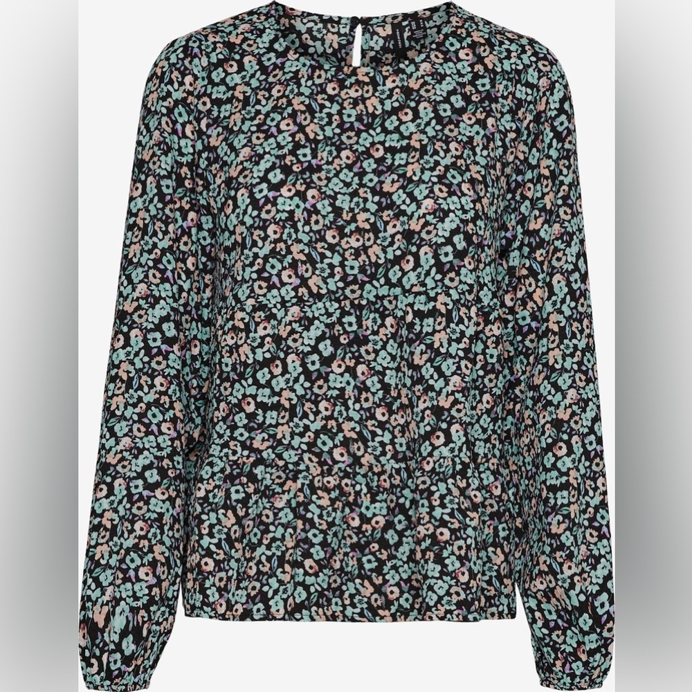 Vero moda floral printed spring summer top,BLACK, multicoloured, SMALL